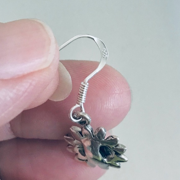 Sterling Silver Dangling Sunflower Earrings, Silver Earring, Flower Earrings - Picture 7 of 8